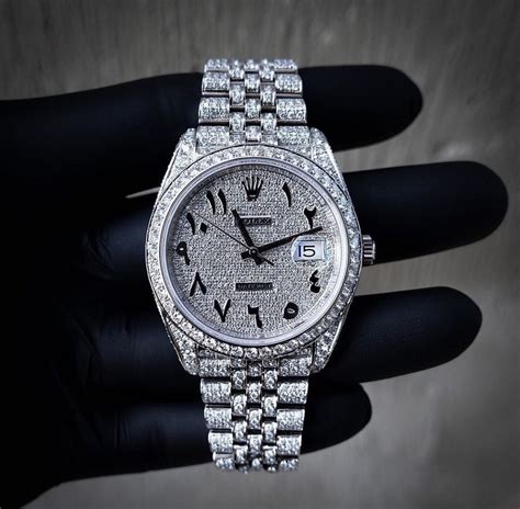 iced out rolex arabic numbers|Rolex datejust iced out arabic.